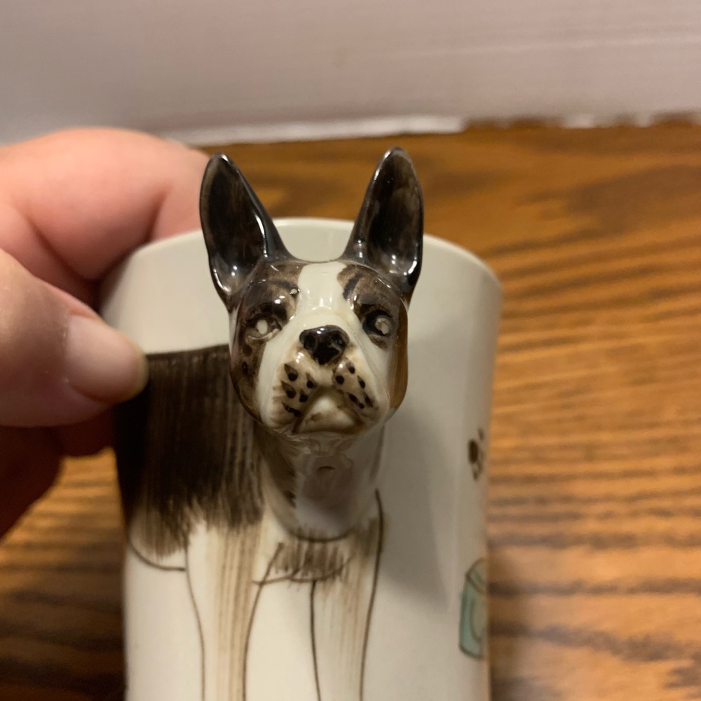 Ceramic Dog Mug with 3D Dog Design brown and tan Boston Terrier 100%handpainted